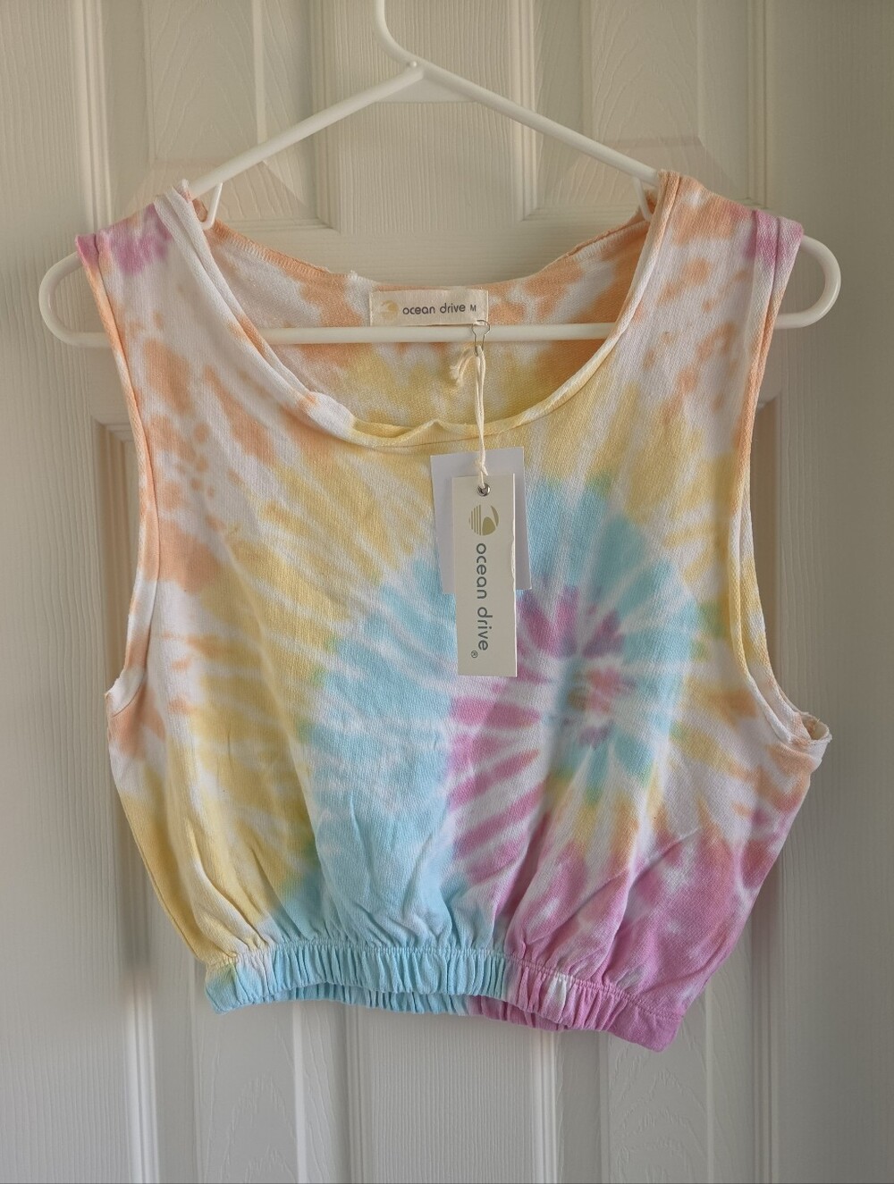 Ocean Drive Pastel Tie Dye Crop Tank Top Size M Elastic Waist Boho NWT‎